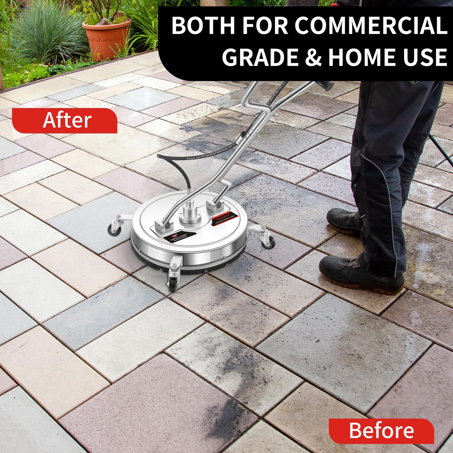 DAIMOT 20" Pressure Washer Surface Cleaner with 4 Wheels - Stainless Steel Dual Handle Surface Cleaner for Pressure Washer Attachment for Concrete, Patio, Sidewalk, Deck and Driveways