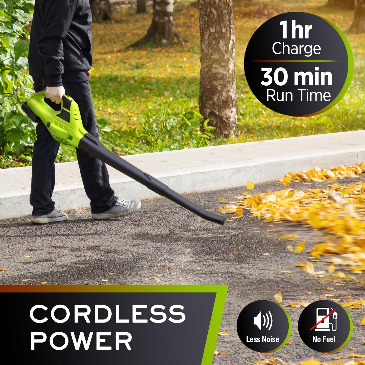 Mueller UltraStorm Cordless Leaf Blower, 140 MPH 20 V Powerful Motor, Electric Leaf Blower for Lawn Care, Battery Powered Leaf Blower for Snow Blowing High Capacity Battery & Charger Green