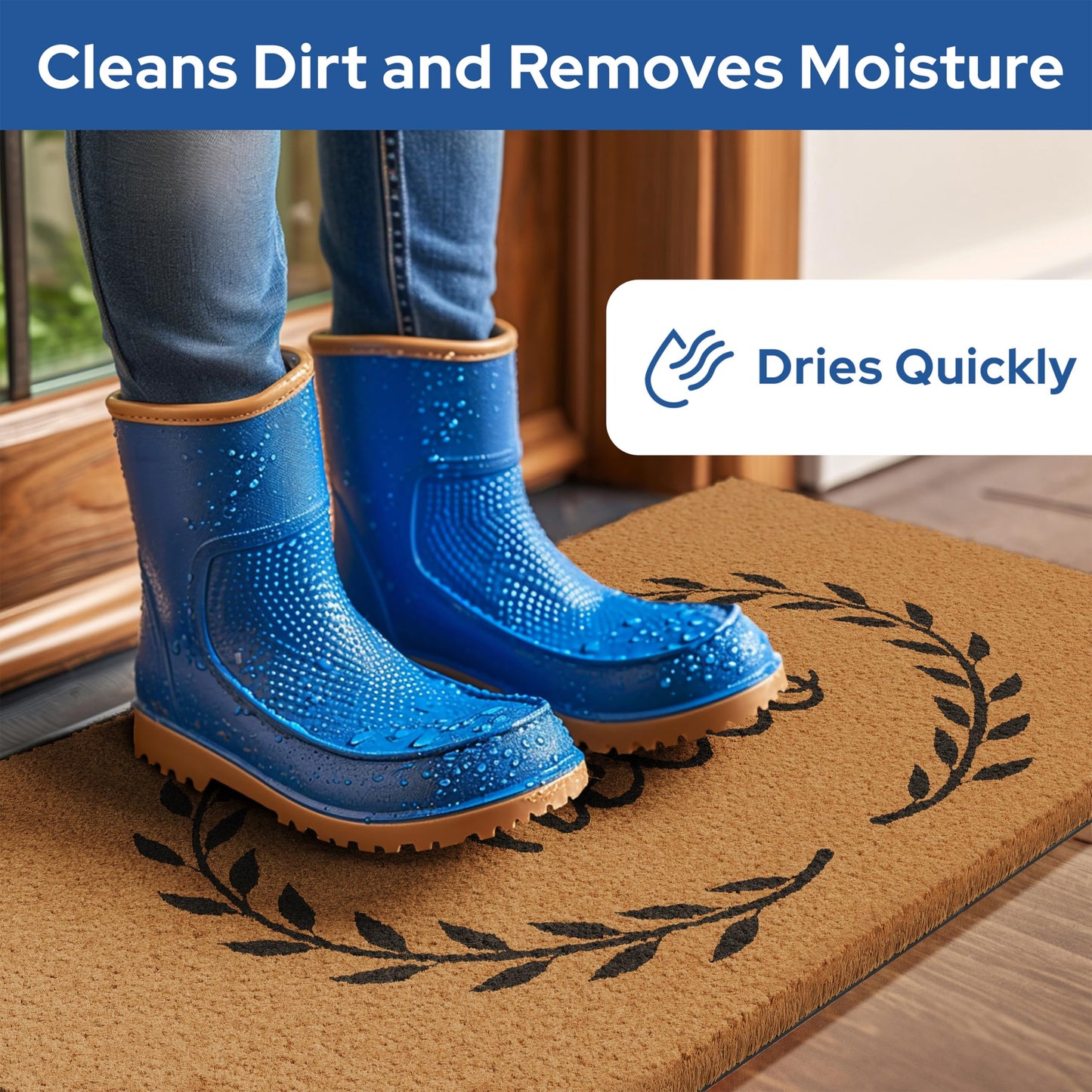 Barnyard Designs Natural Coco Coir Heavy Duty Backing Doormat - Large Cute Non-Slip Front Door Welcome Mat for Outside Entrance or Porch Entry, Brown (17x30, Hello Wreath)