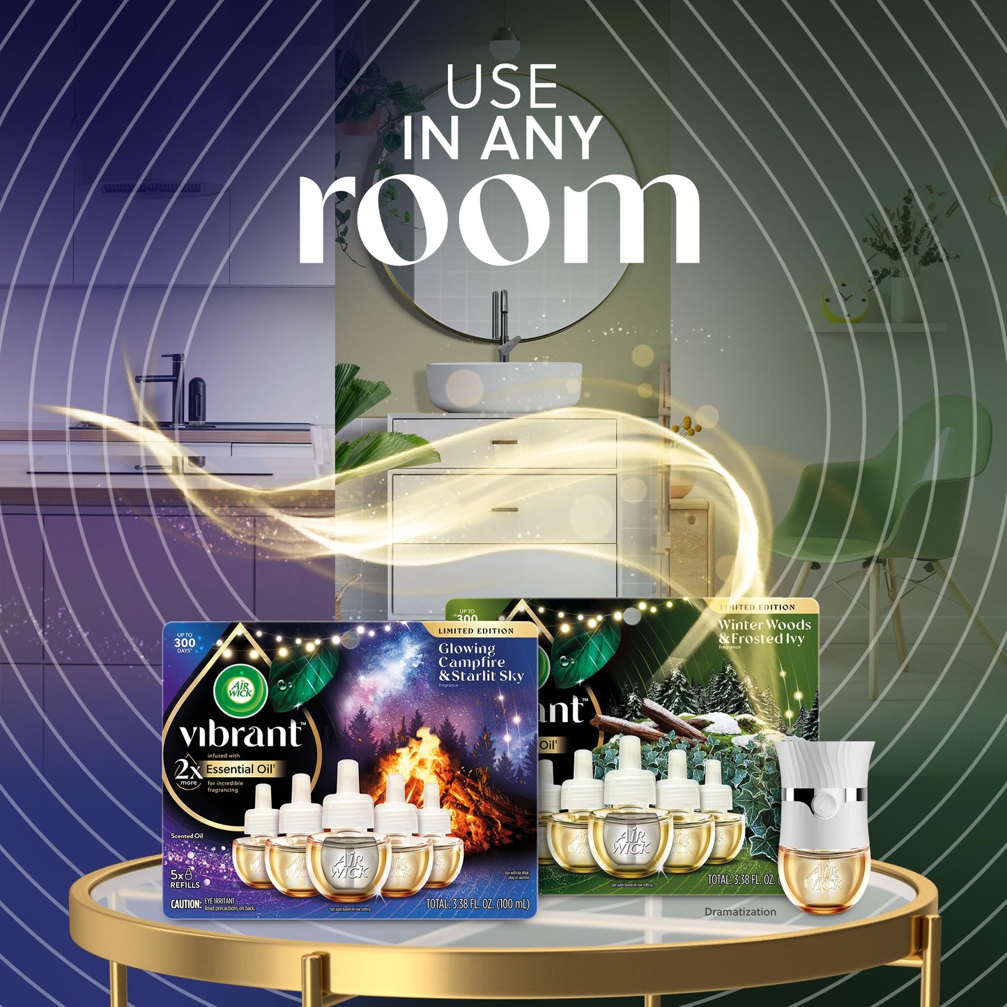 Air Wick Plug In Vibrant Scented Oils Refills, Campfire and Starlit Sky, Fall Scents, 5 ct