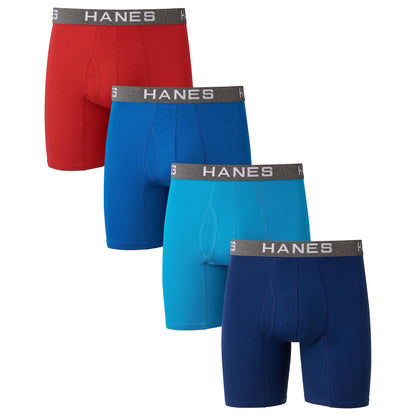 Hanes Ultimate Men's Comfort Flex Fit Boxer Briefs, Ultra Soft Cotton Modal Blend, Red/Blue/Navy-4 Pack, X-Large