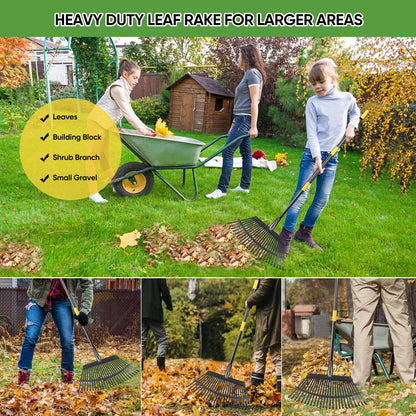 Coopvivi Garden Leaf Rakes, 6FT Rake for Lawns Heavy Duty 25 Metal Tines 18.5 inch Wide, Adjustable Steel Handle, Rakes for Leaves, Gathering Shrub, Grass, Flower Beds