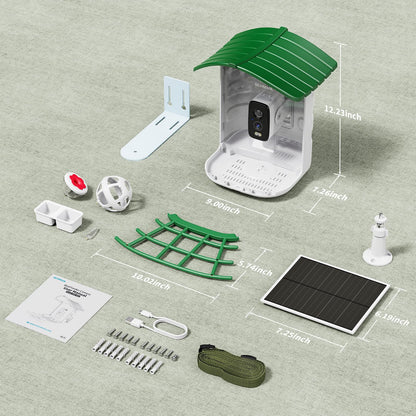 Bird Feeder with Camera, 1 Year Trial AI Identify, Birds Watching Camera with 4 DIY Add-ons, Smart Birds Cam with Solar Panel for Outdoor, Auto Record Videos, Gift for Bird Lover