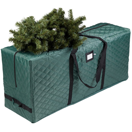 Zober Christmas Tree Storage Bag - Open Top, Quilted Christmas Tree Storage Box for Disassembled Trees up to 9 Feet with Carry Handles and Dual Zipper - 59x15x21.75 Inches, Green