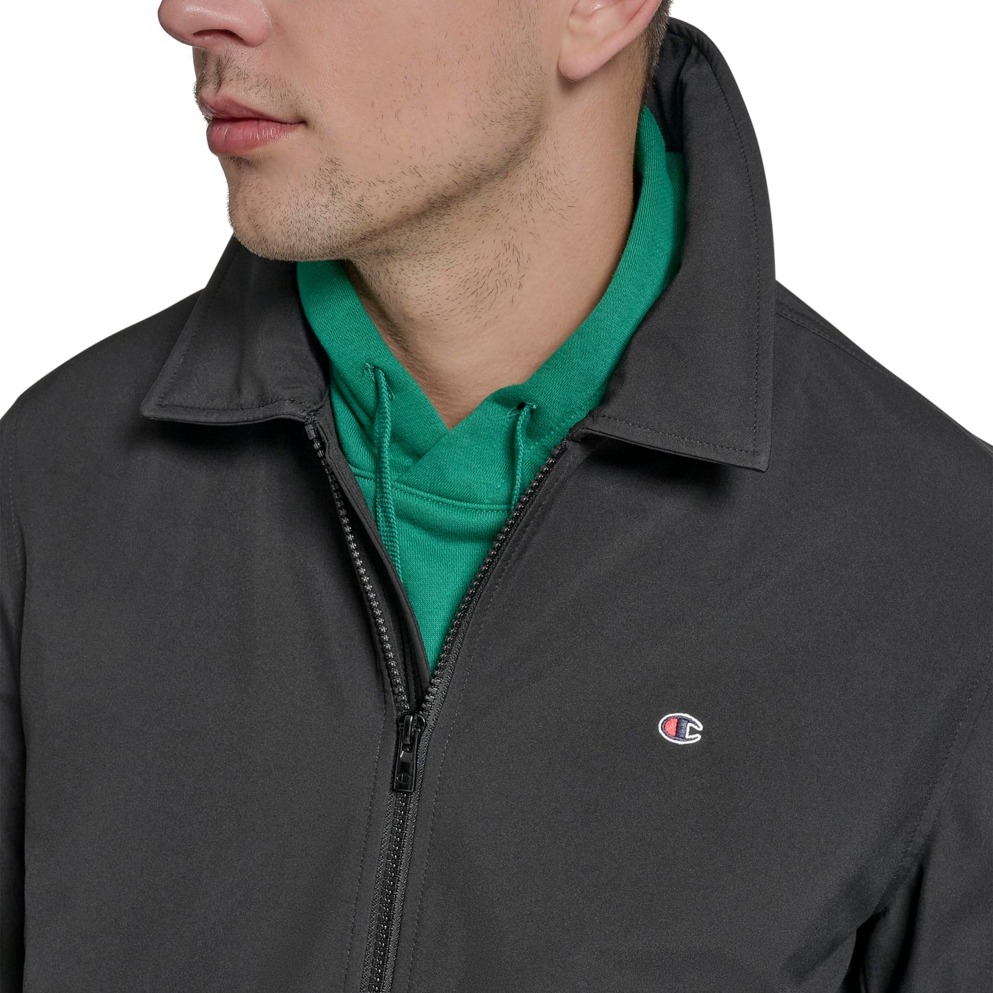 Champion Men's Lightweight Laydown Collar Jacket, Black, Medium