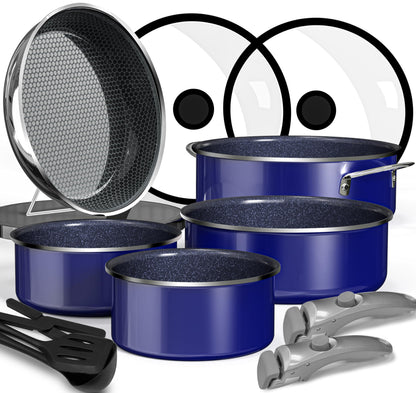 Pro DUXANO 12PC Hybrid 3-Ply Stainless Steel Skillet&Nonstick Pots and Pans Set, High Heat Sear&Fry, 2-Layer Ceramic Induction Cookware, 9H Scratch-Resistant&Anti-Warp,PFAS Free,All Cooktop/Dishwasher
