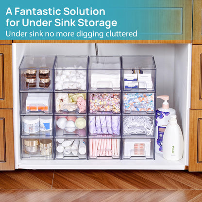 Vtopmart 2 Pack Small Clear Stackable Storage Drawers,Acrylic Bathroom Makeup Organizer,Plastic Storage Bins For Vanity, Undersink, Kitchen Cabinets, Pantry, Home Organization