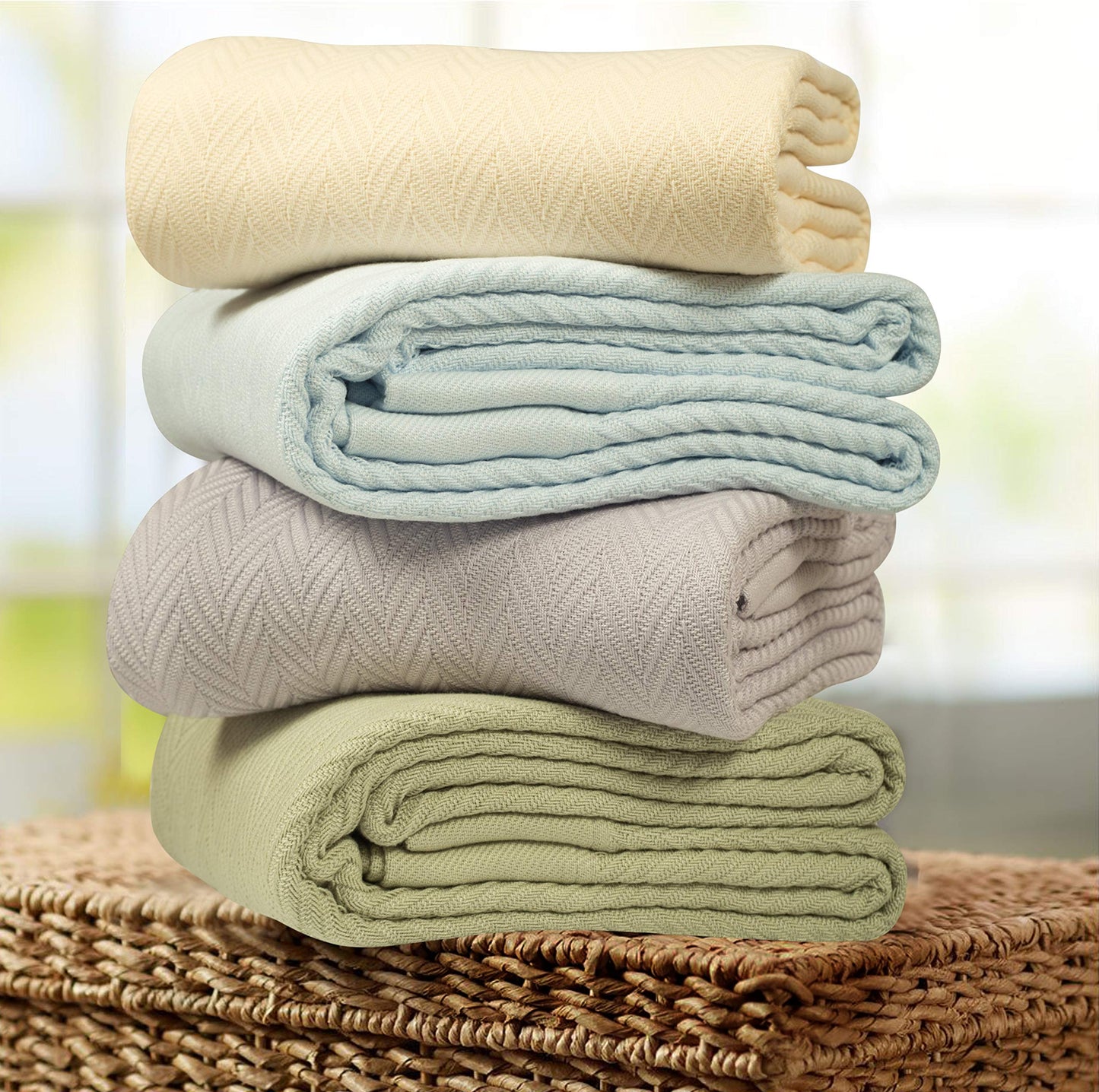 Threadmill Luxury Cotton Blankets for King Size Bed | All-Season Cozy 100% Cotton King Size Blanket | Herringbone Soft Fall Thermal Blanket fits Cal King Size Bed | Tusk White