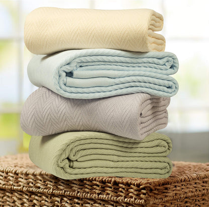 Threadmill Luxury Cotton Blankets for King Size Bed | All-Season Cozy 100% Cotton King Size Blanket | Herringbone Soft Fall Thermal Blanket fits Cal King Size Bed | Tusk White