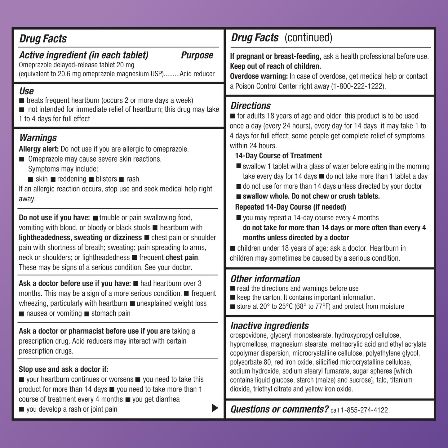 Amazon Basic Care Omeprazole Delayed Release Tablets 20 mg, Treats Frequent Heartburn, Acid Reducer, Heartburn Medicine, 42 Count (Pack of 1) (Packaging may vary)