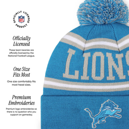 FOCO Detroit Lions NFL Logo Stripe Pom Beanie Hat, Team Color