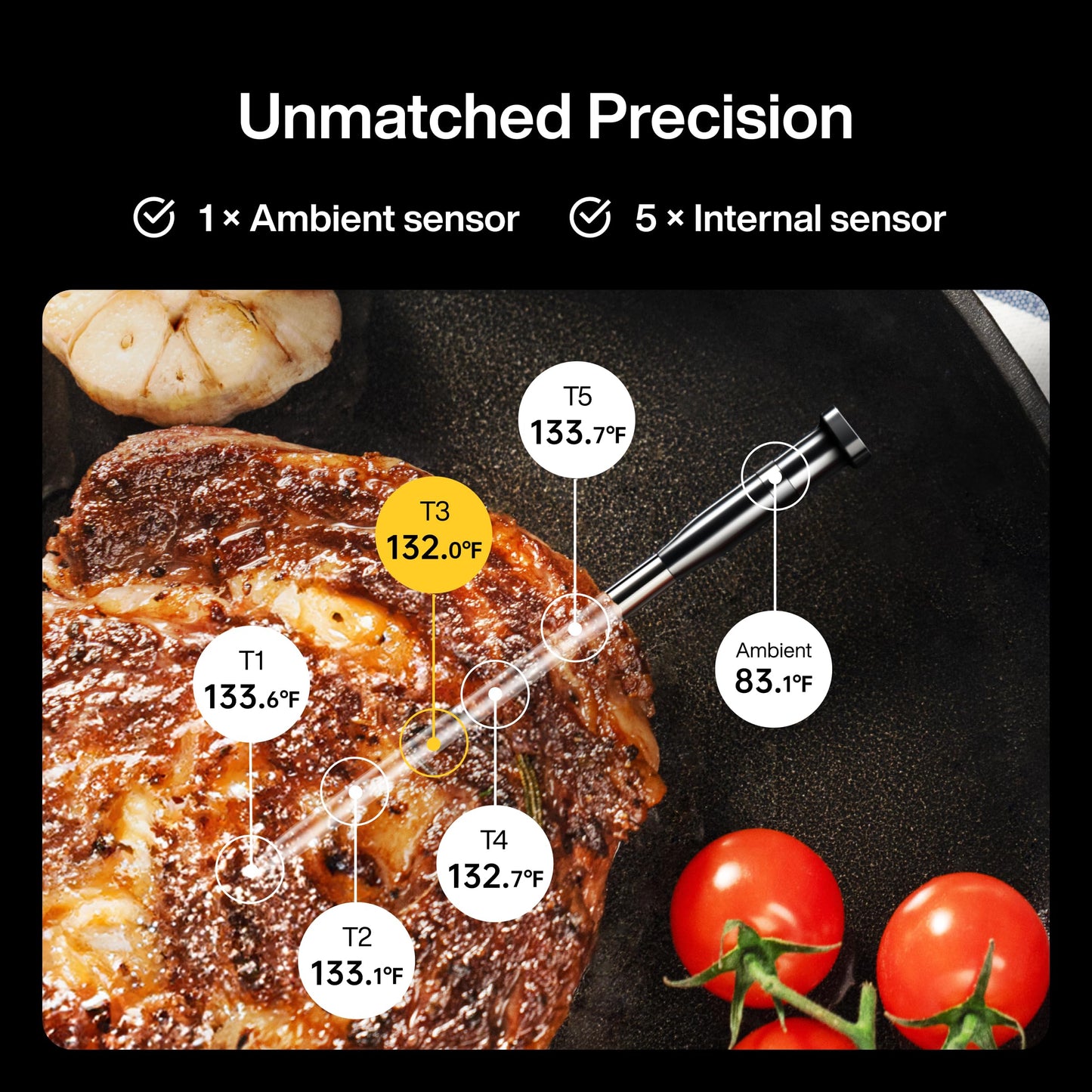 Typhur Sync One Smart Wireless Meat Thermometer: Standalone Base with LCD Display, Unlimited WiFi & Bluetooth Range, Enhanced Signal Stability for BBQ, Grill, Oven, and Smoker