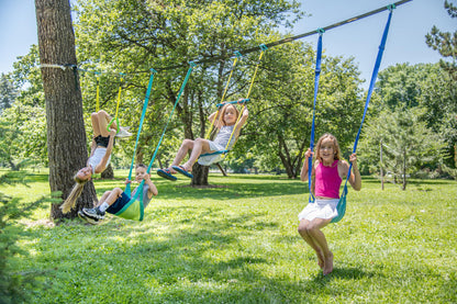 Trelines Swingset Gymnastics Kit 36' - Create an Affordable Swing Set, Slackline & Gymnastics Line - 2 Swings, Double Trapeze bar, 2 Ninja Tree Gym Rings - for Boys and Girls 3+ Holds 500 lbs+