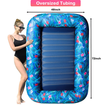 FindUWill Inflatable Pool Floats Adult - 72" X 49" Extra Large Fabric - Covered Pool Float Lounger for Adults, Heavy Duty Pool Raft Floaties for Party Summer Water Beach Lake (Blue)