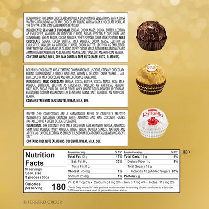 Ferrero Rocher, 48 Count, Premium Gourmet Assorted Hazelnut Milk Chocolate, Dark Chocolate and Coconut Chocolates, Chocolate Gift Box, 18.2 oz