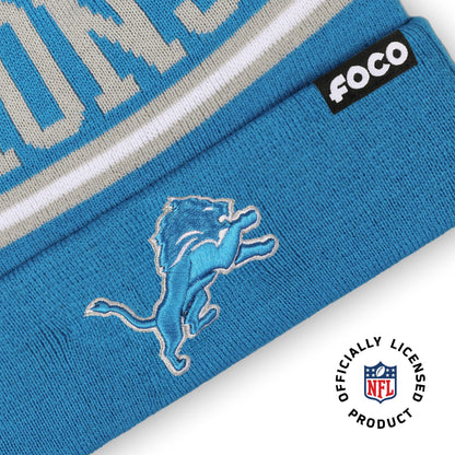 FOCO Detroit Lions NFL Logo Stripe Pom Beanie Hat, Team Color