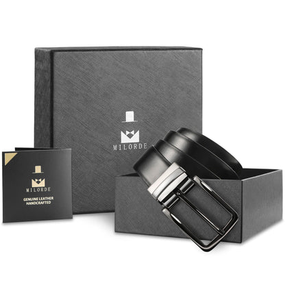 MILORDE Men’s Reversible Leather Belt for Casual Golf Dress Pants Shirts, Double Style - 2 Sides (Black/Brown - M901-38)