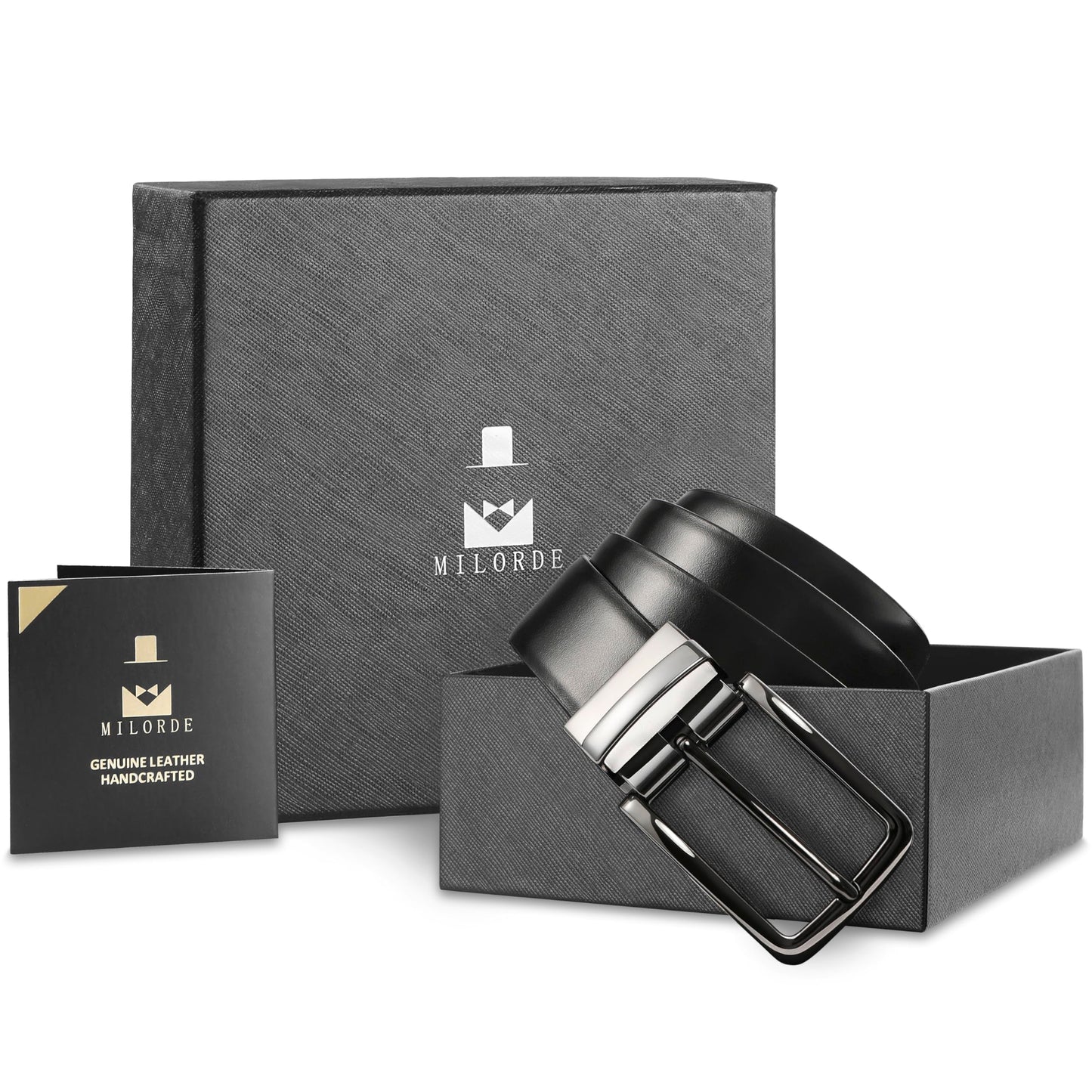 MILORDE Men’s Reversible Leather Belt for Casual Golf Dress Pants Shirts, Double Style - 2 Sides (Black/Brown - M901-36)