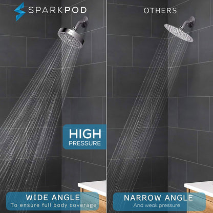 SparkPod Shower Head - High Pressure Rain - Premium Quality Luxury Design - 1-Min Install - Easy Clean Adjustable Replacement for Your Bathroom Shower Heads (Luxury Polished Chrome, 6 Inch Round)