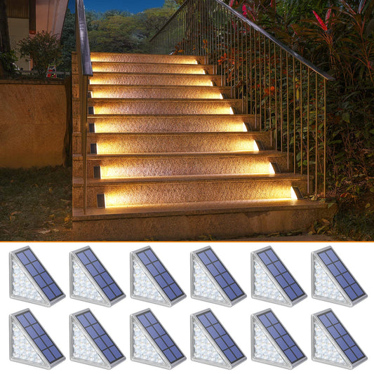 NIORSUN Solar Stair Lights Outdoor Waterproof IP67,12 Pack Warm White Step Lights Outdoor Auto On Off,Solar Lights for Steps,Stair,Patio,Yard,Porch,Front Door,Sidewalk,Deck Decor