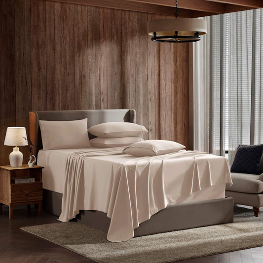 Nestl Extra Deep Cal King Sheet Set - 6 Piece Breathable & Cooling Sheets - Hotel Luxury Bedding Set w/18-24 Inch Extra Deep Pockets - Easy Fit - Super Soft, Wrinkle Free & Comfy - Beige Cream