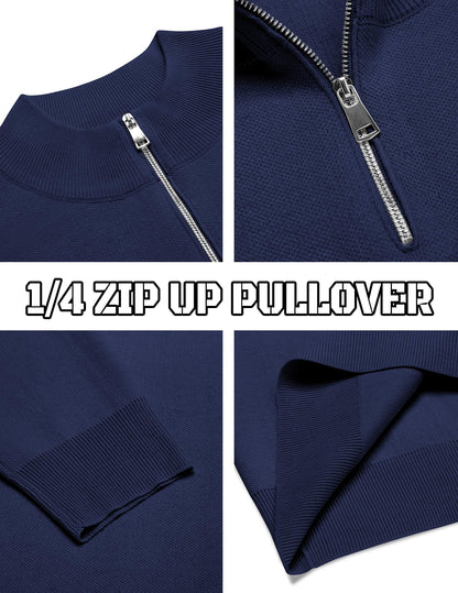 COOFANDY Mens Half Zip Sweaters Slim Fit Long Sleeve Texture Knitted Pullover Sweaters with Zipper Navy Blue XX-Large