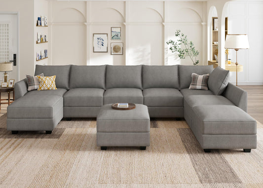 HONBAY Oversized Modular Sectional Sofa with Storage Seats Reversible Sectional Couch with Ottomans U Shaped Modular Sectional Couch for Living Room, Grey