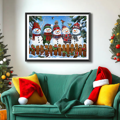 Winter Snowmen Christmas Jigsaw Puzzle 1000 Pieces for Adults Festive Holiday Scene with Birds & Snowy Fence Puzzle with Letters on Back Family Challenge Perfect for Game Night (27.6x19.7 Inch