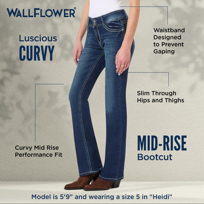 WallFlower Women's InstaStretch Luscious Curvy Bootcut Jeans, Heidi, 9 Long