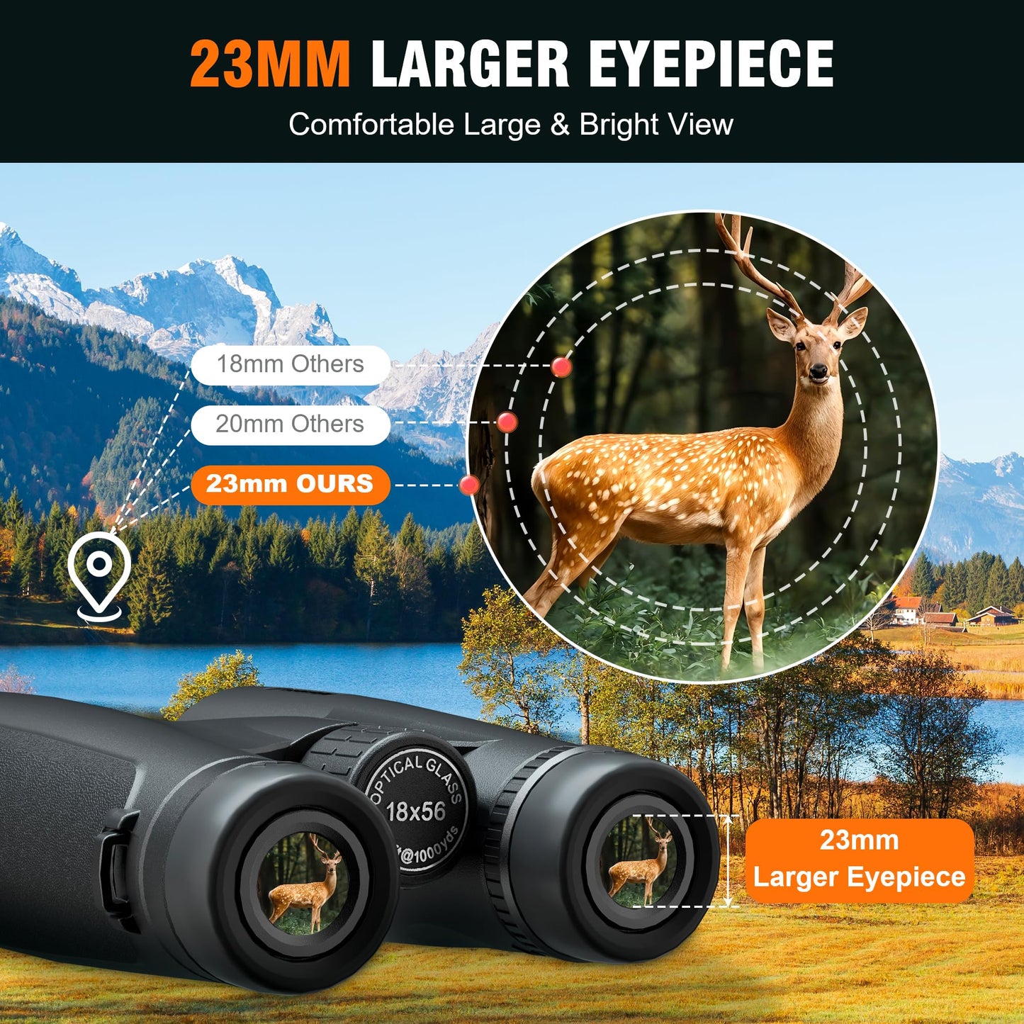 18x56 HD Binoculars for Adults High Powered with Phone Adapter and Tripod, Super Powerful BAK4 Prism FMC Waterproof Binoculars with Clear Low Light Vision, Binoculars for Hunting Bird Watching Travel