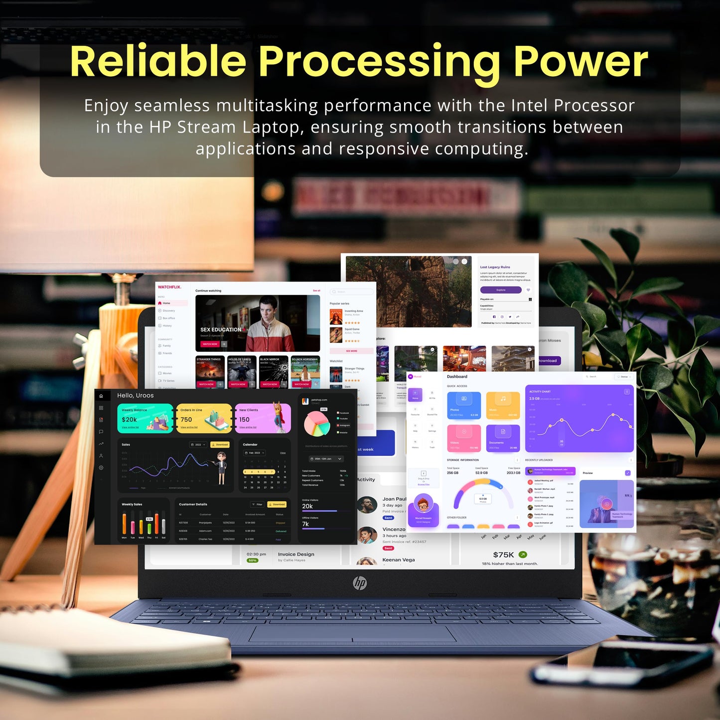 HP Flagship 14" HD Laptop with 1 Year Office 365 | 16GB RAM | 1.22TB Storage(64GB EMMC & 160GB Docking Station Set & 1TB Cloud Storage) | Intel 4-Core Processor | Webcam | Win 11s | Blue