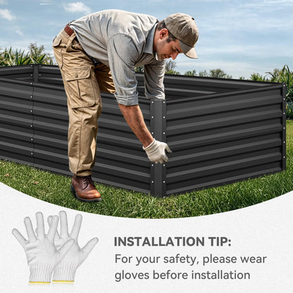 YITAHOME 8x4x2 ft 2pcs Galvanized Raised Garden Bed Kit, Large Metal Planter Box with Gloves, Safety Rubber & Support Rod, Outdoor Flower Bed for Plants Vegetables, Black