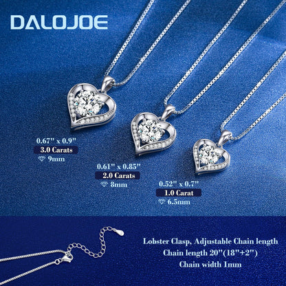 DALOJOE Moissanite Necklace for Women, 1-3 Carat Heart Necklace Engraved with 'I LOVE YOU', Birthday Gift for Wife, Anniversary Present for Wife Women, Jewelry Gifts for Valentine's Day