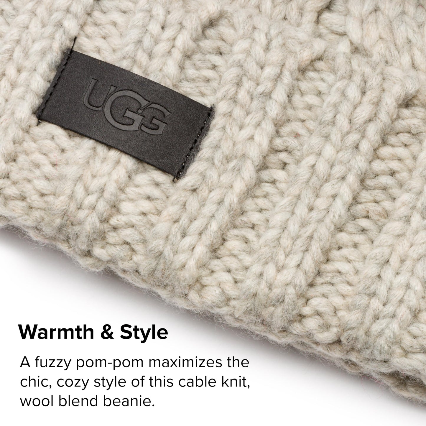 UGG Knit Cable Beanie with Faux Fur Pom Light Grey One Size