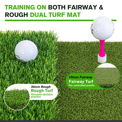 Golf Hitting Mat, Golf Mats Practice Outdoor Indoor for Swing Path Feedback Detection Batting, 16"x12" Artificial Dual Turf Golf Mat with Tees for Training, Driving, Chipping