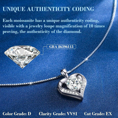 DALOJOE Moissanite Necklace for Women, 1-3 Carat Heart Necklace Engraved with 'I LOVE YOU', Birthday Gift for Wife, Anniversary Present for Wife Women, Jewelry Gifts for Valentine's Day