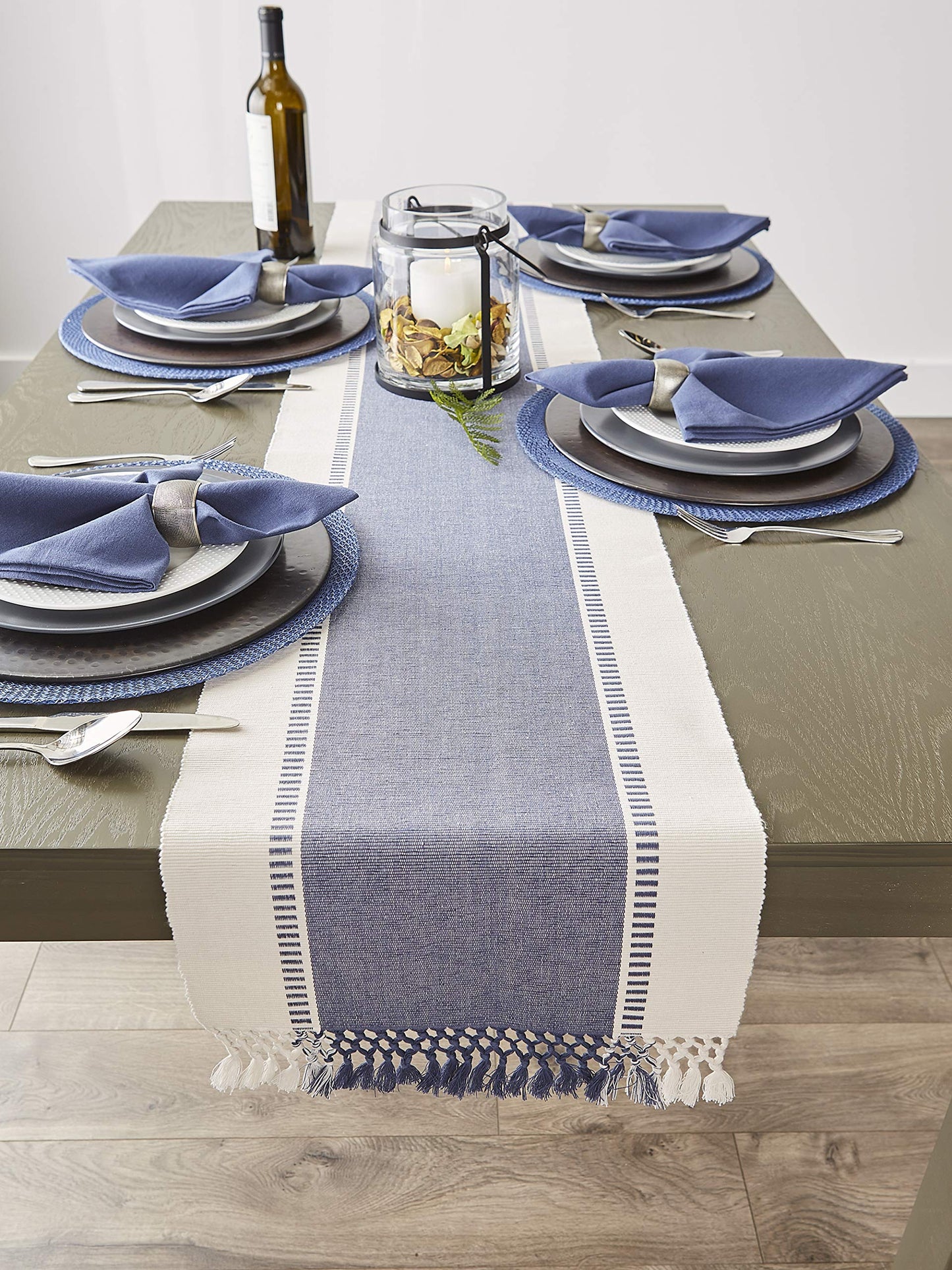 DII Dobby Stripe Woven Table Runner, 13x72-inch, French Blue