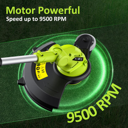 JAGROM Electric String Trimmer Cordless with 2x2.0Ah Battery, 20V Battery Powered 12-inch Lawn Mover & Edger Lawn Tool with Charger, Powered Grass Trimmer with 8pcs Spool Line for Yard, Garden, Green