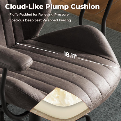 ovios Ergonomic Office Chair, Mid Back Faux Leather Executive Chairs with Armrests, Comfy Mid-Century Modern Swivel Rolling Computer Armchair (Dark Grey, Suede Leather)