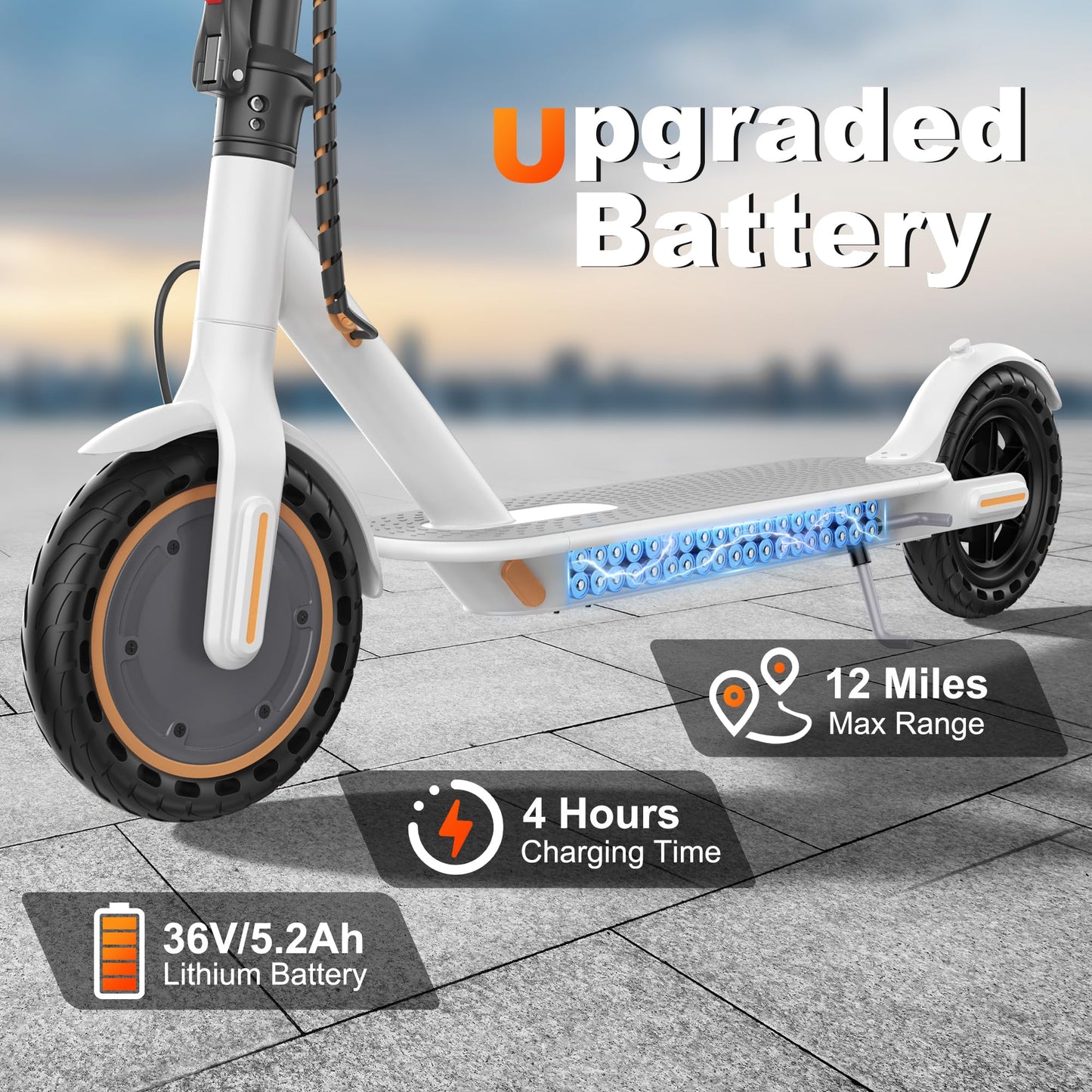 WERHY Electric Scooter for Adults, with 350W Powerful Motor, 12 Miles Range, 19 MPH Top Speed, with 8.5" Solid Tires, Foldable E Scooter with Dual Braking Systems and APP Control