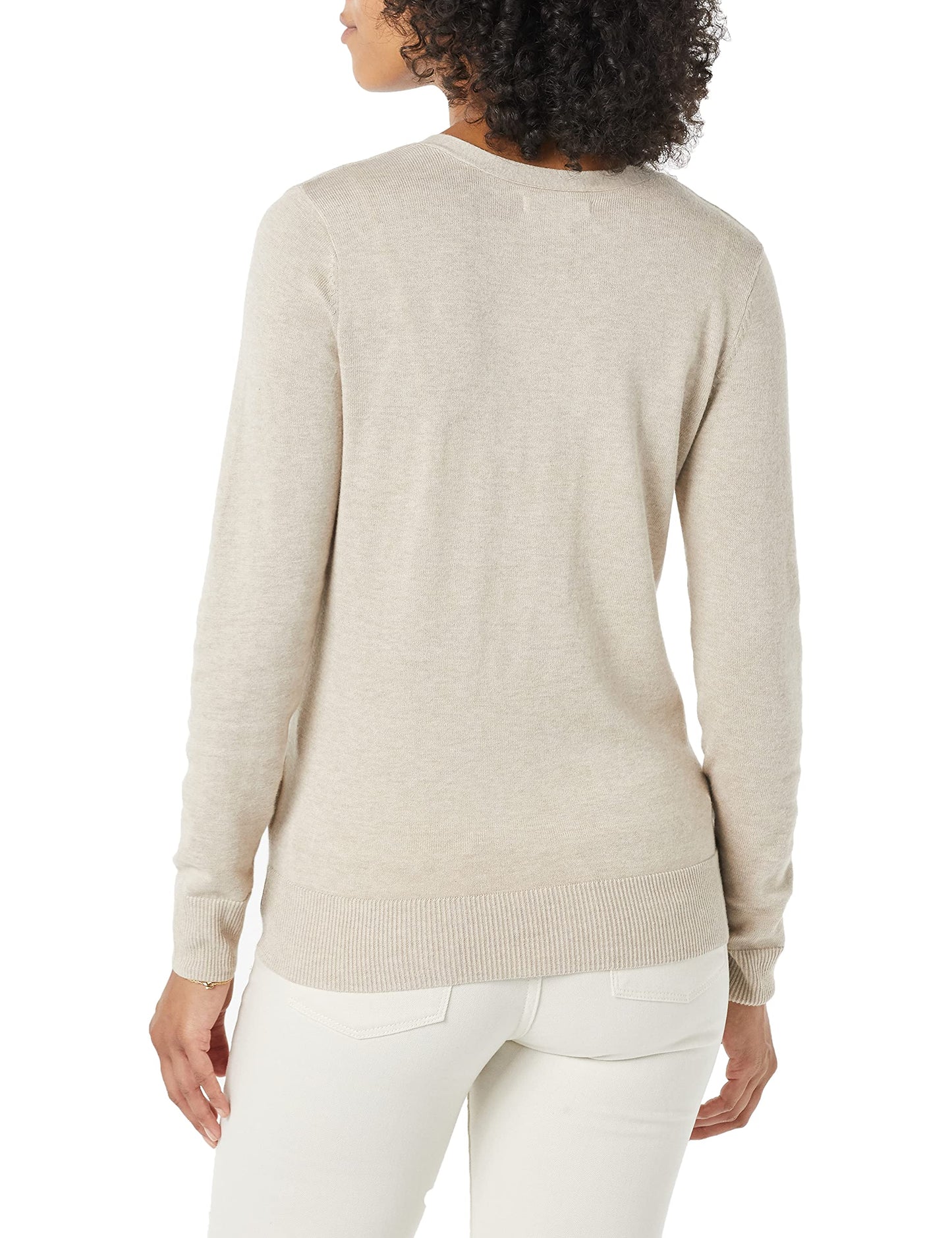 Amazon Essentials Women's Lightweight V-Neck Cardigan Sweater (Available in Plus Size), Light Oatmeal, Large