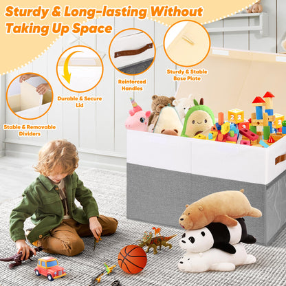Mabahoo Large Toy Box, Collapsible Sturdy Storage Chest With Lids, Kids Toy Chest Storage Organizer Toddler Bin Boxes for Living Room, Bedroom, Nursery, 25"x13"x16", White & Gray