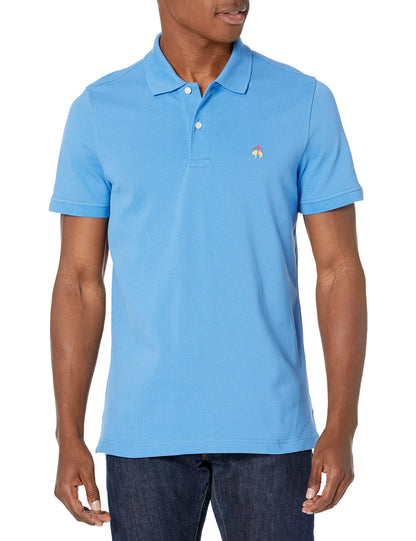 Brooks Brothers Men's Short Sleeve Cotton Pique Stretch Logo Polo Shirt, Bold Blue, Small