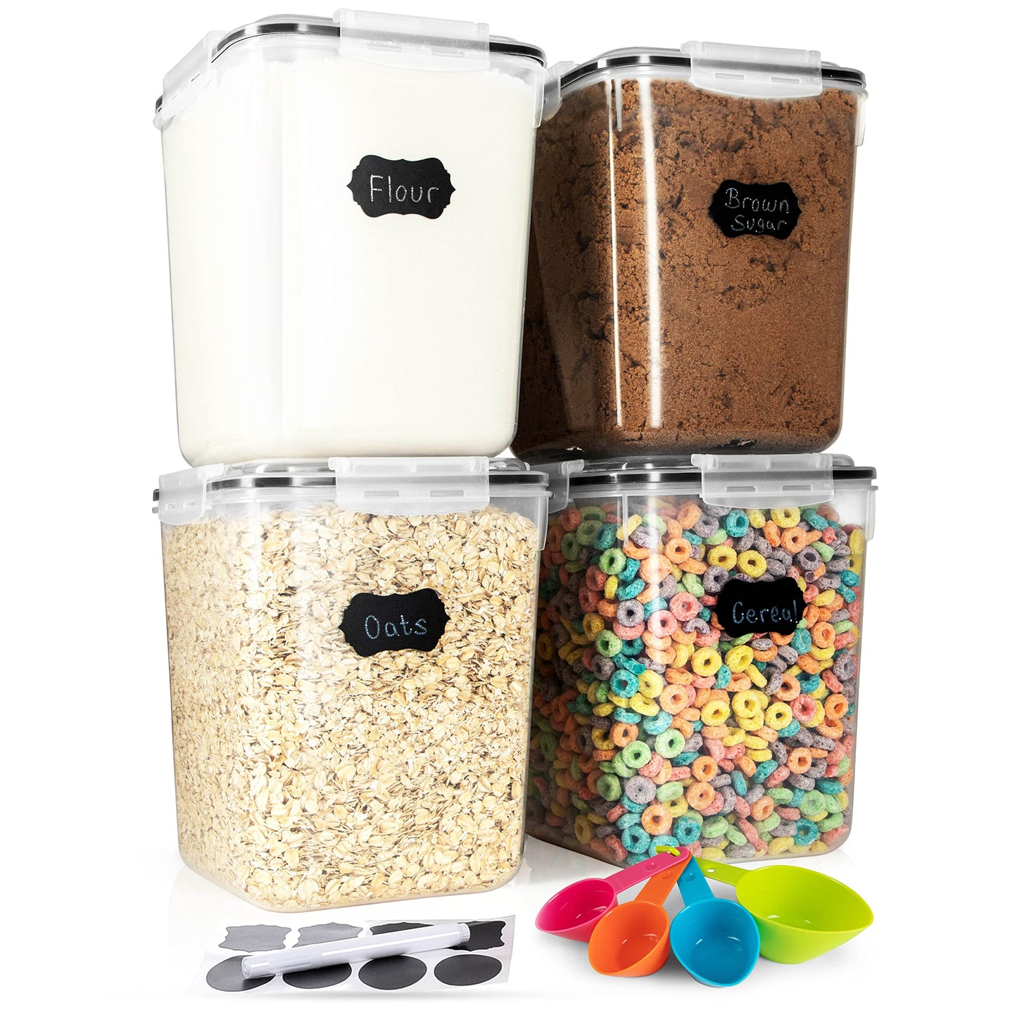 Storeganize Flour Sugar Storage Containers (5.3L/4pk) Great Rice Canisters Sets For The Kitchen pantry, Large Food Storage Containers With Lids Airtight