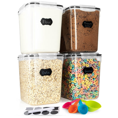 Storeganize Flour Sugar Storage Containers (5.3L/4pk) Great Rice Canisters Sets For The Kitchen pantry, Large Food Storage Containers With Lids Airtight