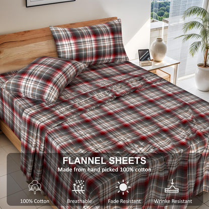 RUVANTI Flannel Sheets Queen Size - 100% Cotton Double Brushed Bed Sheets, Deep Pockets 16 Inches Queen Sheet Set, All Seasons Breathable & Extra Soft - Warm & Cozy, 4 Piece, Halloween Check