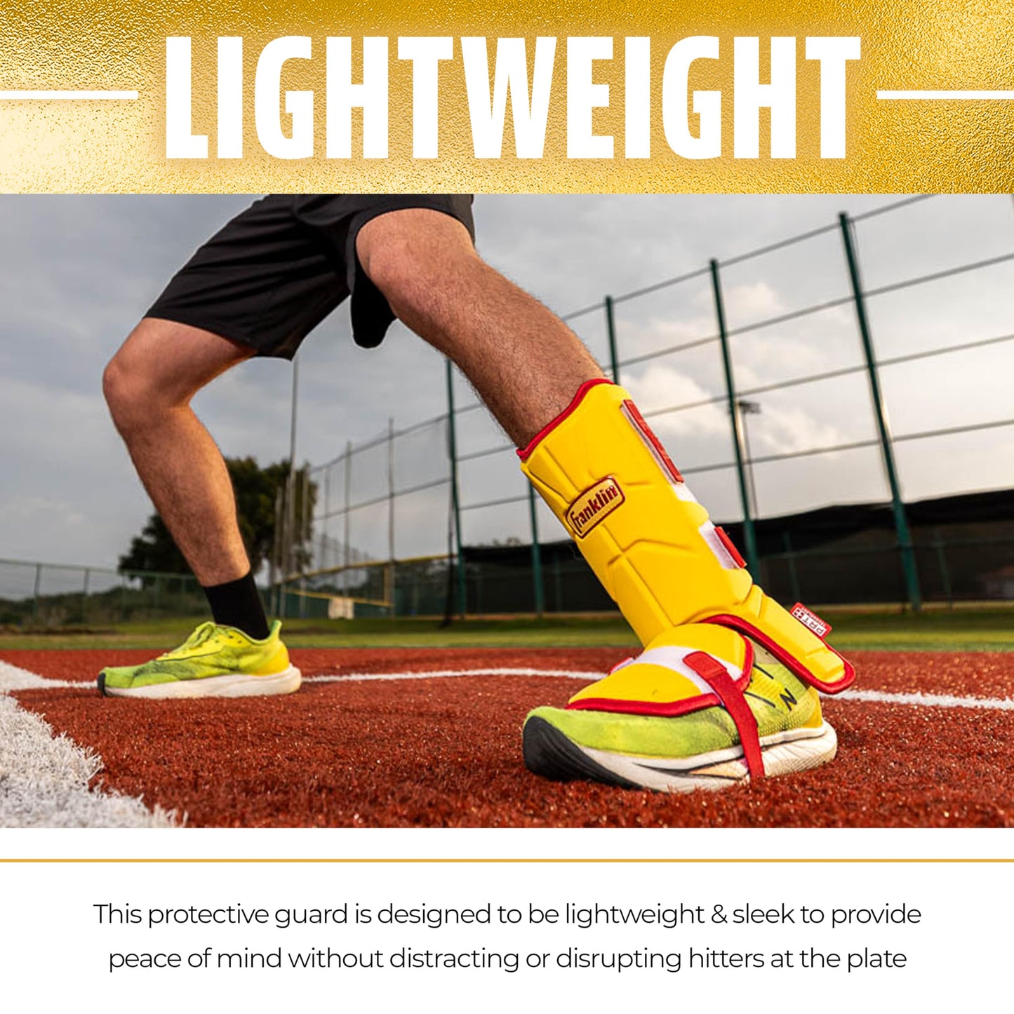 Franklin Sports Baseball + Softball Leg Guard - PRT Series Adult Shin + Foot Shield for Batting - Protective Leg + Ankle Guard with Toe Plate - Right Hand + Left Hand Hitters - Black/Gold - One Size