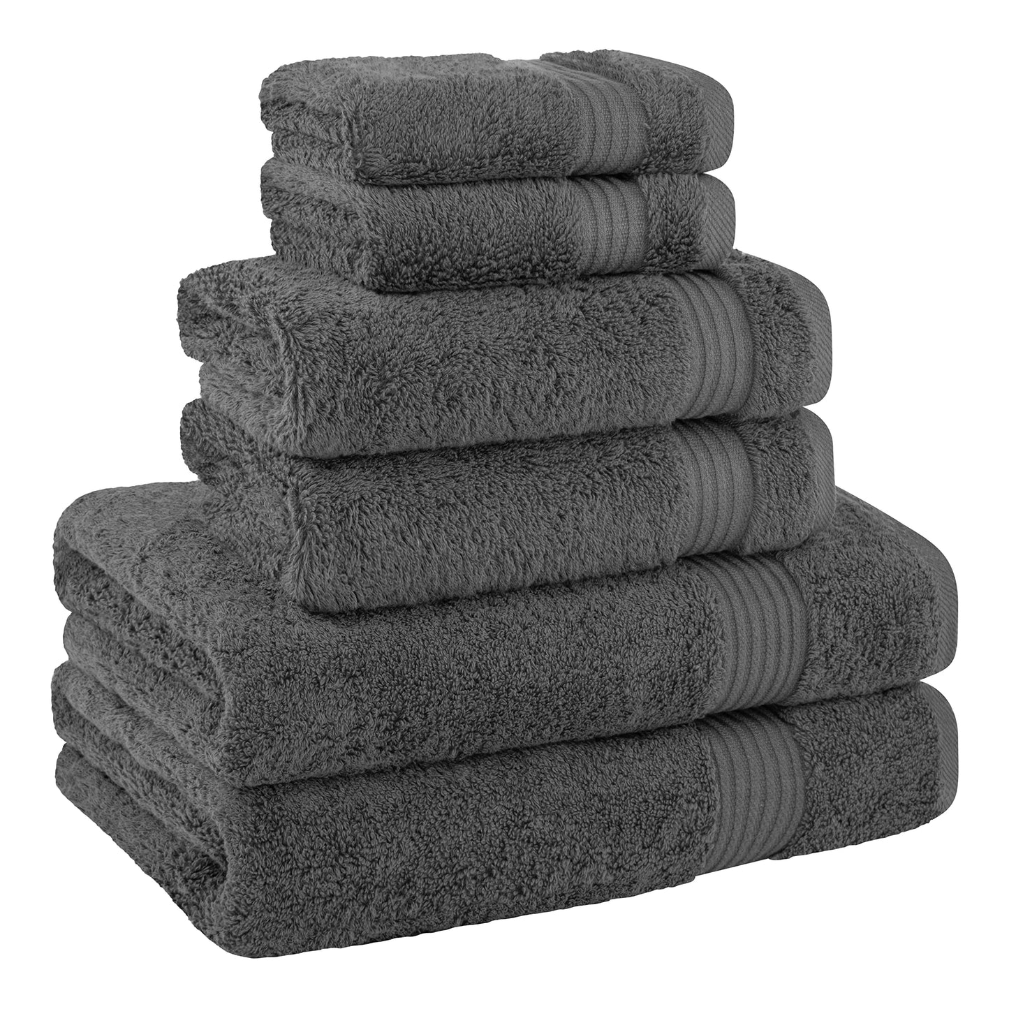 Cotton Paradise 6 Piece Towel Set 100% Cotton Soft Absorbent Turkish Towels for Bathroom 2 Bath Towels 2 Hand Towels 2 Washcloths, Dark Gray Towel Set