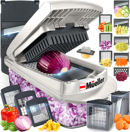 Mueller Pro-Series 10-in-1, 8 Blade Vegetable Chopper, Onion Mincer, Cutter, Dicer, Egg Slicer with Container, French Fry Cutter, Potato Slicer, Home Essentials & Kitchen Gadgets, Salad Chopper