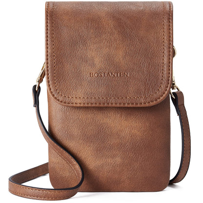 BOSTANTEN Vegan Leather Small Crossbody Bags for Women Designer Cell Phone Bag Wallet Purses Adjustable Strap Retro Brown